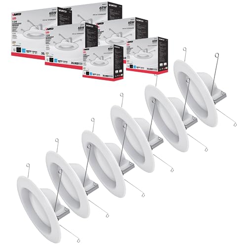 Satco S39313 7.2 Watt LED Downlight Retrofit; 5-6 Inches; 3000K; 120 Volt; White Finish, for Industrial,Residencial,Commercial 6 Bulbs