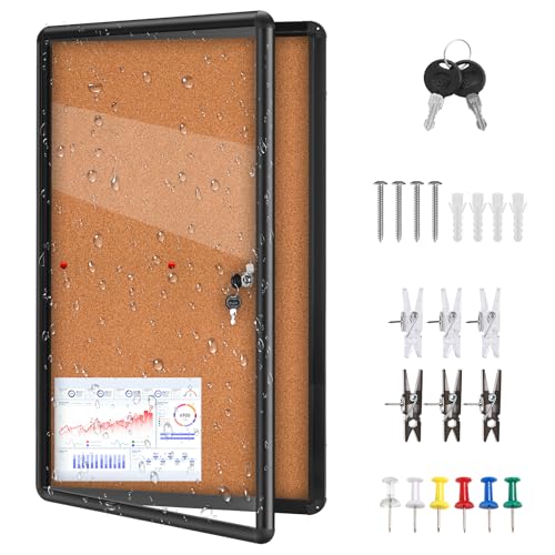 36"x24" Enclosed Cork Bulletin Board Tamper-Proof Dispaly Case,Brown Fabric - color: Black Frame / Cork, size: 36" x 24"