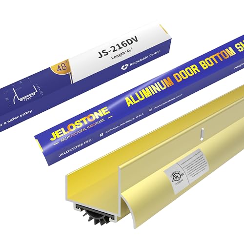 48" U-Shaped Aluminum Door Bottom Shoes with Drip Cap(Gold) - Fire Rated - 1-3/4"W x 1-5/16"H - Weather Stripping Seal for Exterior Doors, Vinyl Insert, JS-216DV - color: Gold, size: 1-3/4"W x 1-5/16"H x 48"L
