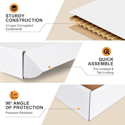 12x9x2 Inches Shipping Boxes, 2 Pack White Corrugated Cardboard Boxes, Recyclable Tap-Lock Packaging Boxes for Business, Gift Wrapping, Mailing and Storage - size: 12"x9"x2"