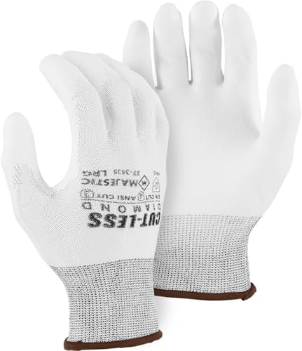 Majestic Cut-Less Dyneema Glove with Polyurethane Palm | 12 Pairs - LG | 13 Gauge Liner, ANSI A3, Lightweight Comfort, Breathable, White/White | for Automotive, Industrial, Manufacturing | 37-3435 - size: Large