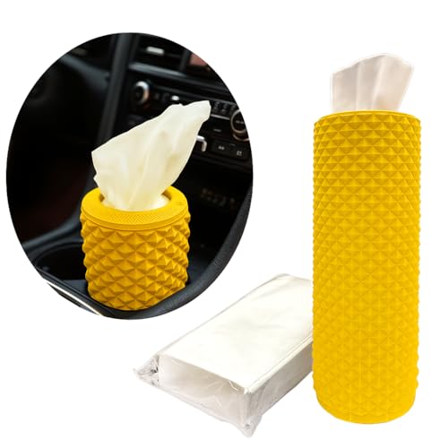 Car Cup Holder Tissue Box Holder – Auto Interior Accessories for Men & Women，Car Accessories Organizer with Premium Tissues with 1 Pack Tissues, Universal Fit for Most Vehicles (Lemon Yellow) - color: Lemon Yellow