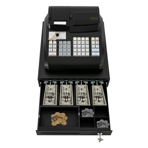 47 Keys Electronic Cash Register for Business with LED Display & Lockable Cashing Drawer, Commercial Cash Management System, POS Casher for Retail Store Restaurant Supermarket, Black - color: Black, size: 47 Keys