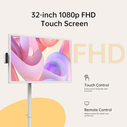 ApoloSign 32 inch FHD Smart Portable TV Gen2, 16G +128G Storage, Android 16, 15000mAh, Rolling TV on Wheels with Rotatable Touch Screen, Built-in Battery, Full Swivel Rotation, Voice Remote