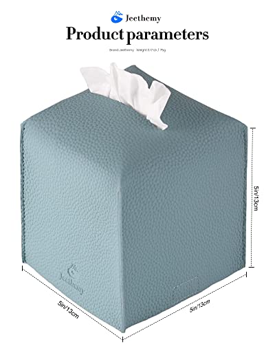 Tissue Box Cover, Jeethemy Square PU Leather Tissue Box Holder, Modern Tissue Case Facial Paper Organizer Dispenser，5X5X5'',Double Blue - color: Double Blue