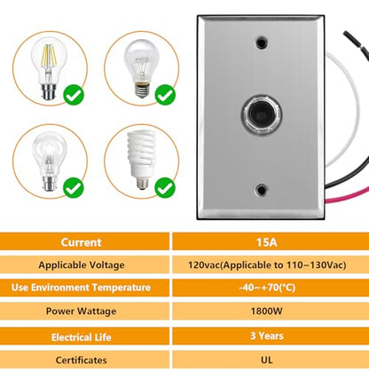 ppzhotocell Sensor for Outdoor Lights w/Wall Plate 2-Pack - size: 2PCS