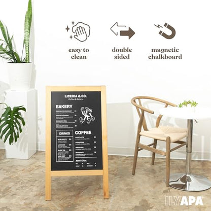 Ilyapa A Frame Chalk Board Easel Sign 40x20 in - Sandwich Signs Outdoor - color: Natural Wood