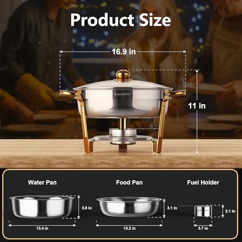 Chafing Dishes for Buffet with Glass Lid & Rolled-Edge 4 Pack 6QT, Gold