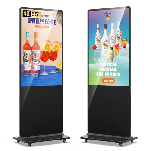 MWE 55 Inch 4K Digital Signage Display Kiosk, LCD Screen Indoor Floor Standing Advertising Displays, Android System Commercial Totem with Custom Service, Vertical Poster with Auto Media Player - color: Black, size: 55 inch 4K, style: NonTouch-Screen