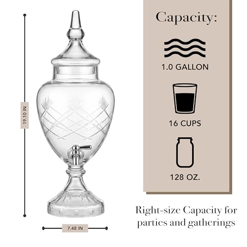 Fifth Avenue Glass Beverage Drink Dispenser Crystal Winston w/Spigot, 1 Gal - color: Winston