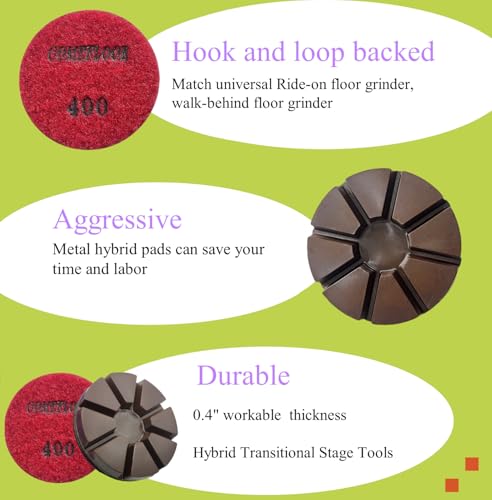 Hybrid Transitional Diamond Polishing Pucks for Concrete Terrazzo Floor, Aggressive Hook and Loop Grinding Pads, 3 Inch Sharp Copper Bond Disc, 400#, 3PCS - style: 400#
