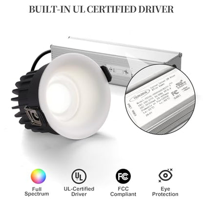 3 Inch LED Recessed Lights, Waterproof, Dimmable, 3CCT, CRI98 Ceiling Light - color: White-Gray, size: 3 Inch-2 Pack