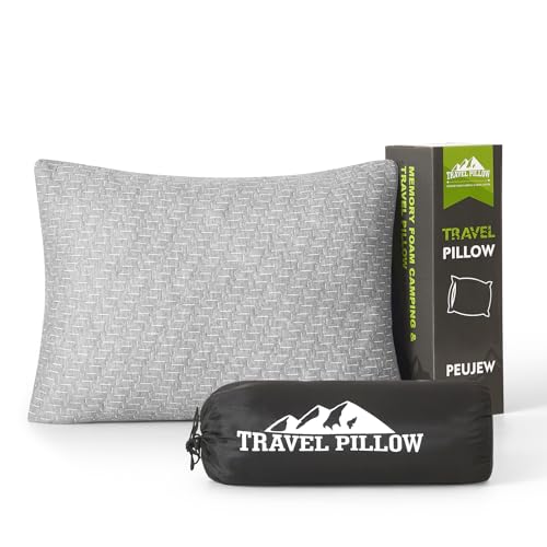 Travel Pillow Breathable Cover, Compressible Memory Foam Pillow Medium Firm for Travel Airplane Car Hiking Camping Outdoor - color: Light Gray, size: M-17.7 X 13.8 Inch