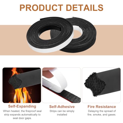 2PCS Smoke Fire Seal Strip 9.8Ft 15mm/0.59" Wx 2mm/0.08" T Black