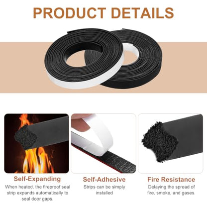 2PCS Smoke Fire Seal Strip 9.8Ft 15mm/0.59" Wx 2mm/0.08" T Black