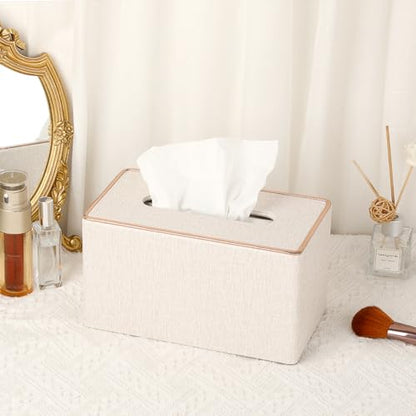 Sumnacon Large Tissue Box Cover Rectangle,Magnetic Bottom Tissue Box Holder - color: Beige With Rose Gold Trim, size: Large