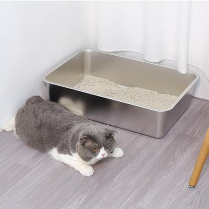 Stainless Steel Litter Box XL,Metal Cat Litter Box for Big Cats - color: 23.6" L x 15.7" W x 6" H