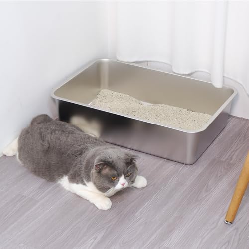 Stainless Steel Litter Box 2 Pack,XL Metal Litter Box for Big Cats - color: 2pcs - 23.6" L x 15.7" W x 6" H