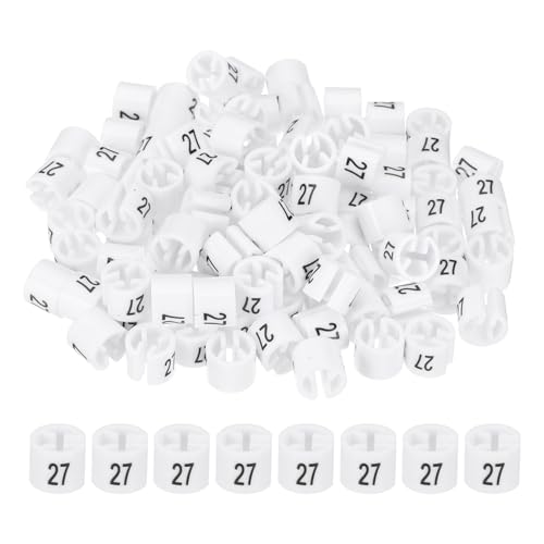 PATIKIL 100 Pcs Clothes Hanger Markers, Number 27 Tag Fit 3mm Rod Garment Size Hanger Clips Color Coding Label for Clothing Hangers, White - size: Number 27