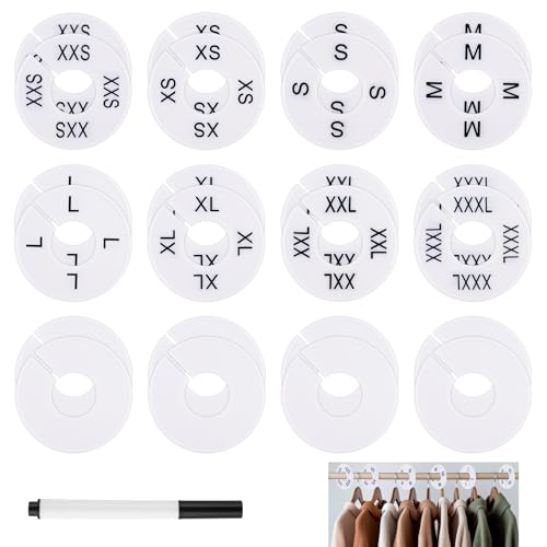 25 PCS Clothing Rack Size Dividers, Round White Plastic Size Markers, Pre-Labeled (XXS-XXXL) & Blank Dividers with Erasable Pen Closet Dividers for Hanging Clothes, Retail Store, Wardrobe Organizer