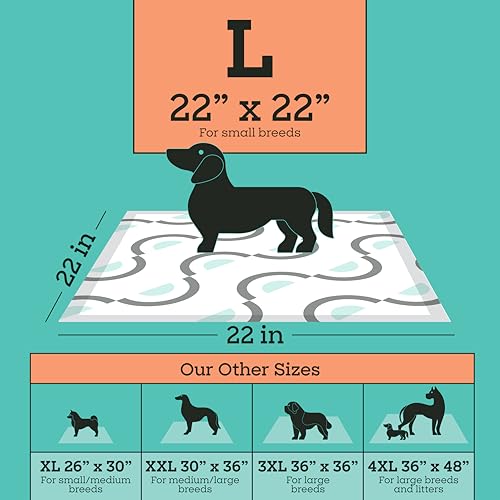 Pet Life Unlimited Smart Prints Large Puppy Pads for Dogs, Potty Training Pee Pads, 42 Count, 22" x 22", Leak-Proof, Super Absorbent, Quick-Dry, Patterned Pads with Odor Control, Made in USA - size: L 22" x 22" 42-Count