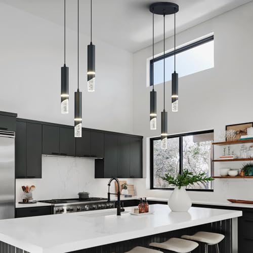 Modern Dimmable Led Pendant Lights Kitchen Island, Ideal for Living Room, Bedroom,Sink 18w LED Crystal Energy-Saving Hanging Lamp for Cozy Lighting (Black 3 Light) - size: 3-Light