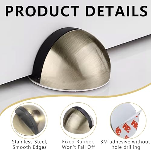 New 4 Pcs Floor Mounted Door Stops, Self-Adhesive Stainless Steel Door Stoppers- No Drill Doorstop with Rubber Bumper Wall Protector，Half Dome Floor Gate Stopper for Home Office (Non-Porous) - style: Non-porous