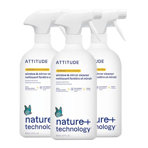 ATTITUDE Glass & Window Cleaner Spray, EWG Verified, Citrus Zest, 27 fl oz - size: 27 Fl Oz (Pack of 3)