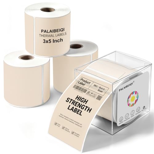 3x5 Inch Thermal Labels,Rectangle Sticker,1200PCS Water Proof Shipping Labels with Strong Adhesive,Compatible with Zebra & Rollo,for Moving Boxes,Inventory,4 Rolls of Light Brown - color: 4 Rolls of Light Brown