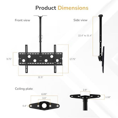 Mount-It! Ceiling TV Mount for 32–86 Inch LCD LED OLED TVs – Hanging Full Motion Swivel, Tilt & Height Adjustable Bracket – 175 lb, VESA 800x450 – Home, Gym, Patio, Restaurant & Commercial Use - size: Medium Single