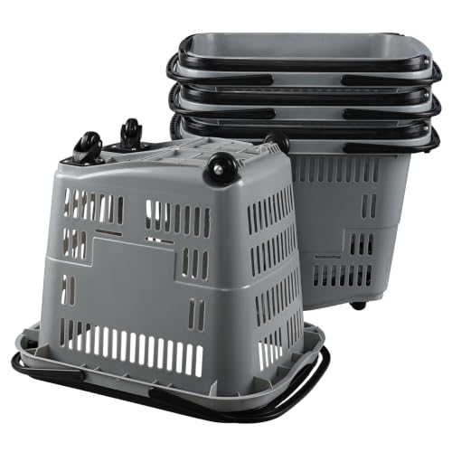 50 Liter Large Plastic Shopping Basket with Wheels, 4 Pack, Gray