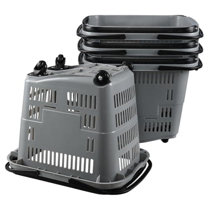 50 Liter Large Plastic Shopping Basket with Wheels, 4 Pack, Gray