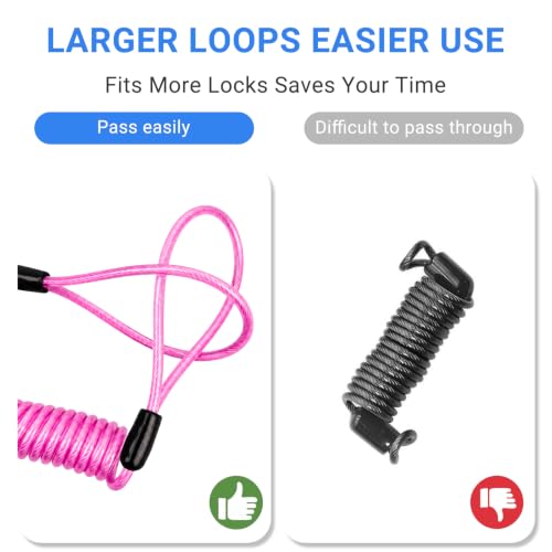 Security Cable Lock 2 Pack, 5FT Self-Coiling Stainless Steel Double Loop Cable, Flexible Anti-Theft Wire for Luggage, Bike, Helmet & Travel Gear (Pink) - color: Pink
