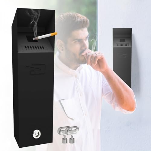 Wall mounted Cigarette Butt Disposal,Receptacle,Bin,Ashtray,Fireproof, Prevention of Waterlogging, Corrosion Resistant, Smokeless, Suitable for Park,Outdoor,Offices,Smoking Areas.Black