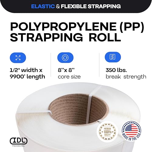IDL Packaging 1/2" x 9900' Polypropylene (PP) Strapping Roll, USA-Made - size: Machine, 1/2"x9000'