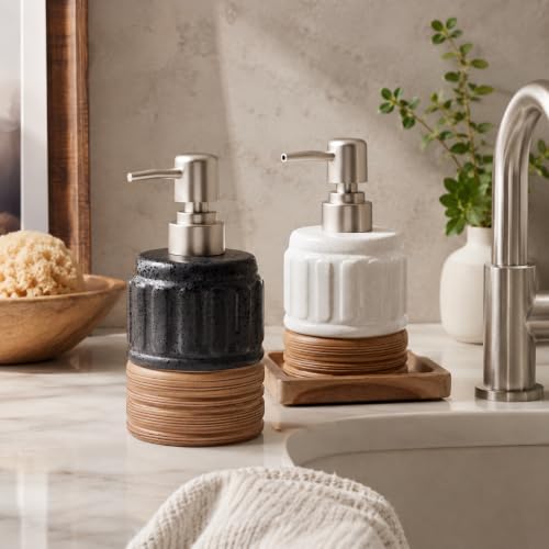 2 Pcs Soap Dispenser Bathroom, 14 Oz Liquid Hand Dish Soap Dispensers for Bathroom Countertop and Kitchen Sink, Ceramic Hand Soap, Dish Soap & Lotion Bottles, Modern Rustic Home Decor - size: 2 Pcs x 14Oz Soap Dispenser