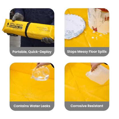 (4-Pack) 4' x 8' Foam Wall Spill Containment Berm, 22oz PVC - 115 Gallon Sump, 4x8 Folding Duck Pond, Yellow with 0.75" Drain - Reusable Oil, Fuel & Chemical Spill Containment Tray - size: 4' x 8'