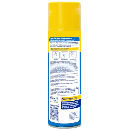 Zep Foaming Glass and Plexiglass Cleaner - 19 oz (Case of 4) ZUFGC19 – Foaming Formula that clings to Vertical Surfaces for Streak-Free Glass Cleaning