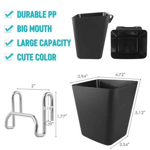 6Pack Black Grid Wall Bins Hanging Cups with Back Hook, Gridwall Shelf Bins - color: Black