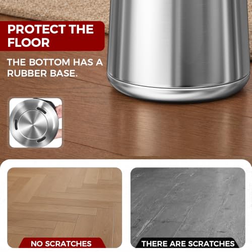 10L/2.6Gal Brushed Nickel Bathroom Trash Can with Lid,Sliver - color: silver