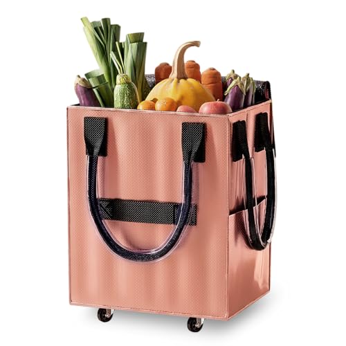 Reusable Grocery Bag on Wheel, Foldable Shopping Cart with Wheels, Can Carry up to 67 Pounds, Suitable for Groceries, Laundry, Camping and Moving. (Rose Gold - Small) - color: Rose Gold - Small