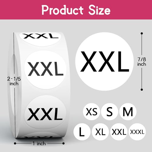 7/8" Round Clothing Size Stickers, 7 Rolls, 3500 Labels - color: Black