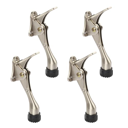 Kickdown Door Stopper 4 Inches - 4 Packs One Touch Adjustable Height Door Stop for The Bottom of Door The Bottom of Door Aluminum Alloy Metal Door Stopper with Rubber Tip Satin Nickel - color: 4inch Satin Nickel, size: 4inch 4pack