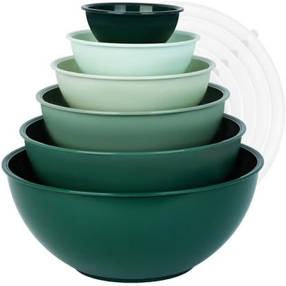 BoxedHome BPA Free Plastic Round Mixing Bowl with Lids, 12 Pack Nesting Bowls with Lids Set, Microwave and Dishwasher Safe Prep & Serving Bowls Great for Mixing, Baking, Serving (Green, 12pcs) - color: Green