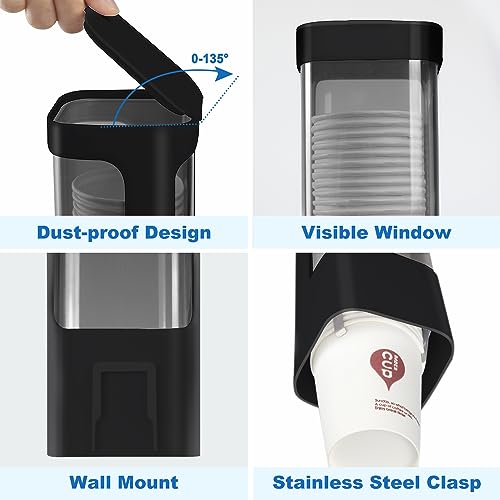 Cup Dispenser, Wall Mount Water Cooler Cups Holder Fit 3-5oz Cup - color: Black
