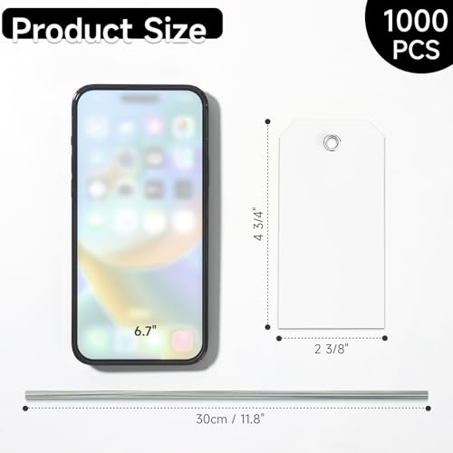 1000 Pieces Plastic Shipping Tags with Wire Labeling Tags Waterproof Hang Tags with Reinforcement Hole Writable Luggage tag Loops for Equipment Inventory Parts Garage (White, 4 3/4" x 2 3/8") - color: White