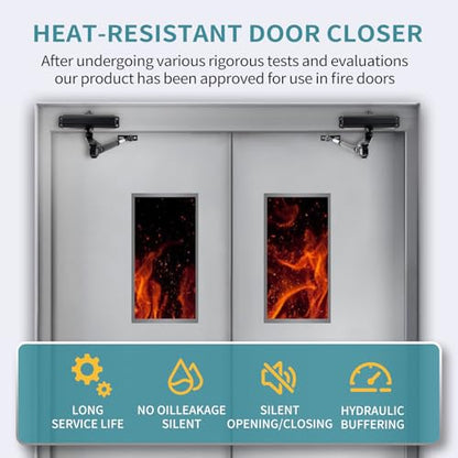 Medium Duty Hydraulic Door Closer for Commercial & Residential Use - Perfect for Screen Doors, Garage Entry, and Interior Doors with Soft Close Technology - Adjustable Automatic Door Closing Mechanism
