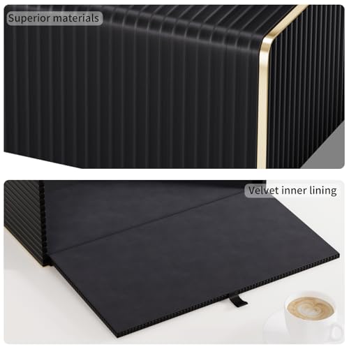 Tissue Box Cover,Black Rectangle PU Leather Tissue Holder with Gold-Tone Edging Accents,Tissue Box Cover for Bathroom Toilet Bedroom Living Room Table Desk Office,Countertop - color: Black, size: Rectangle Standard