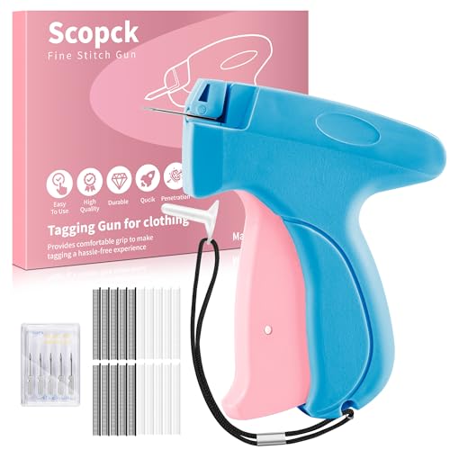 Stitch Gun for Clothes - Handheld Stitch Gun Quick Clothing Fixer - Mini Sewing Kit Micro Tagging Gun - Includes 6 Needle, 1000 Black Fasteners & 1000 White Fasteners - color: pink-blue