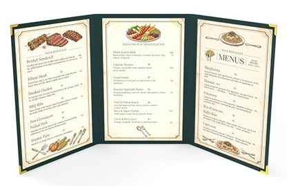 10 Pcs Green Menu Cover 8.5x14, 3 Page 6 View, Trifold, Crystal-Clear - color: green, size: Trifold - 8.5" * 14"